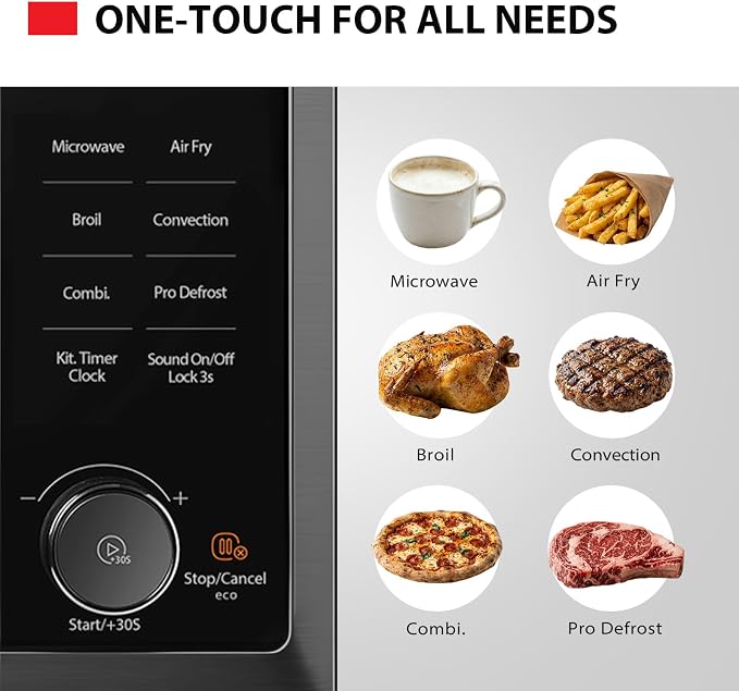 TOSHIBA OptiChef Basic Countertop Microwave Air Fryer Combo – 0.9 Cu.Ft, Origin Inverter Tech, Convection Bake & Broil, 27 Auto Menus, Black Stainless Steel