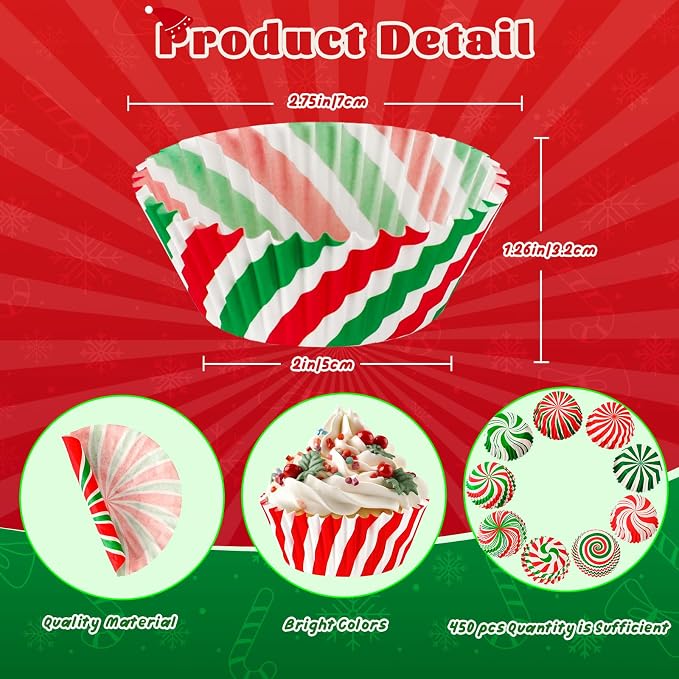 SANNIX 450pcs Christmas Cupcake Liners,Xmas Candy Pattern Baking Cups Cupcake Wrappers Paper Wraps Muffin Liners for Christmas Holiday Birthday Party Candy Cake Make Decorations Supplies(9 Designs)