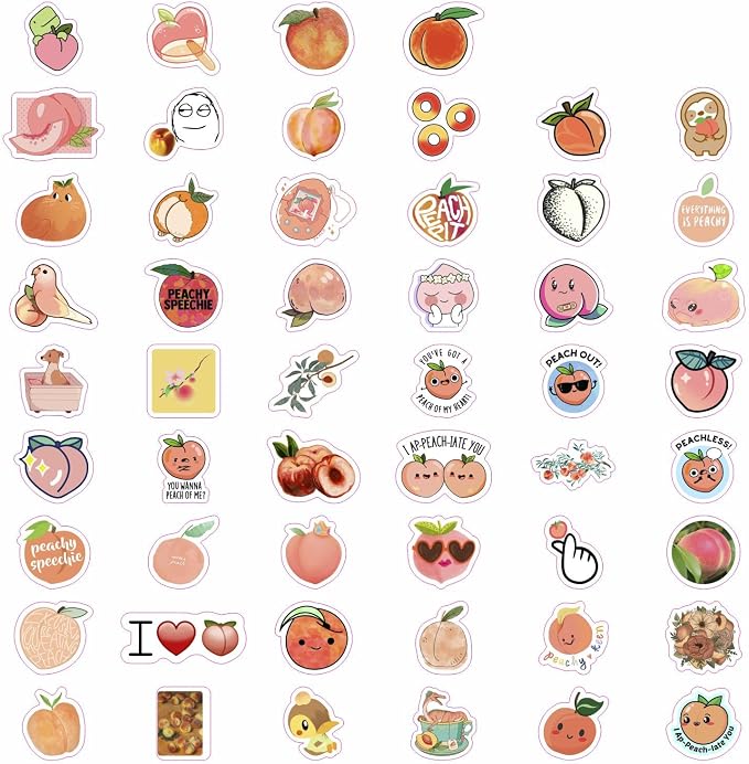 100Pcs Peach Stickers for Water Bottle and Laptop - Waterproof Vinyl Fruit Decals, Peach Gifts, Gifts for Women & Men