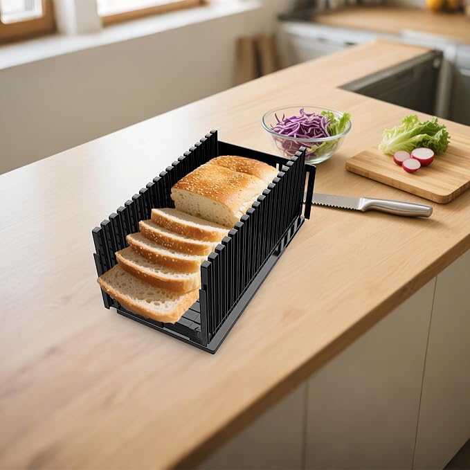 Bread Slicer for Homemade Breads , Adjustable Thickness Slicing Guide , Foldable Portable Bread Cutter Suitability for Homemade Breads, Bagel ,Cakes - Kitchen Gadget, Baking Tool & Gifts for Mom Dad