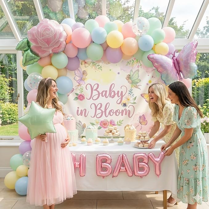 Pastel Mother's Day Balloon Garland Arch Kit with Macaron Balloon Arch kit & Flower Butterfly, Pink Rose Foil Balloons for Mother's Day Decor, Women's Birthday, Tea Party Supplies