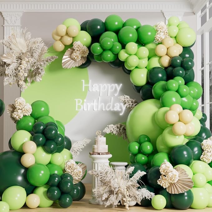 AULE Green Balloon Arch Kit 155Pcs Lime Emerald Dark Green Macaroon Yellow Balloons Garland for Birthday Wedding Graduation Jungle Forest Baby Shower Anniversary Theme Party Decoration