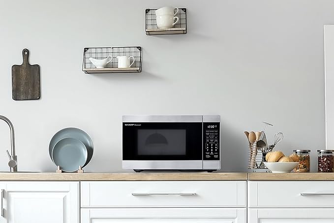 SHARP Compact Countertop Microwave Oven with Removable 10" Carousel Turntable, 700 Watt, 0.7 Cubic Feet, Stainless Steel