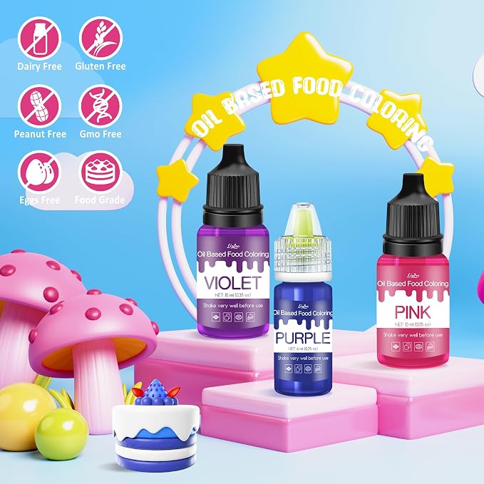 Oil Based Food Coloring for Chocolate - Vivid Food Coloring Set for Candy Melts, Baking, Cake Decorating, Fondant - Fat Soluble Food Color Dye for Icing, Cookie, Crafts - 2 fl.oz / 60ml Bottles (White)