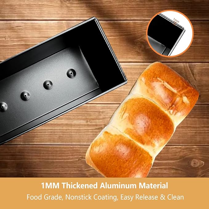 UgyDuky Pullman Loaf Pan with Lid Aluminum Steel Commercial Grade Non Stick Bread Pan with Lid 10x3.93x4.4 Inch