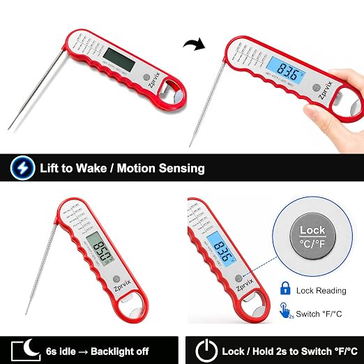 0.5s Instant Read Meat Thermometer Digital, Cooking, ±0.5°F Accuracy | Food Thermometer with Lift-to-Wake, Backlight & Auto-Rotating Display, IPX6 Waterproof for Grill, BBQ, Candy & Kitchen