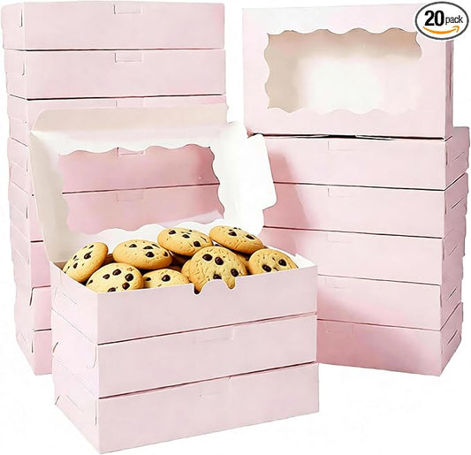 Amonk Cookie Boxes with Window, Pink 7x4.3x1.5 Inch Paperboard, 20PCS | Bakery Boxes Treat Boxes for Chocolate Covered Strawberries, Desserts, Cookies and Macaroons