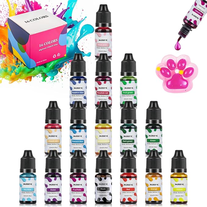 Silicone Pigment Set, 16 Colors Liquid Silicone Coloring Paste for Silicone Mold and Handmade DIY Craft Projects, Pastel & Bright Colors, 10 ml Each