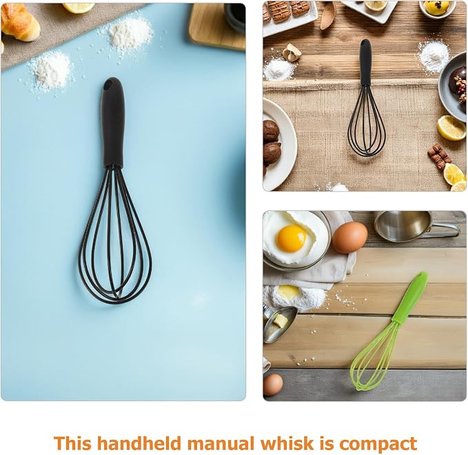 Milisten 4pcs Mini Silicone Coated Stainless Steel Whisks 6-inch Manual Egg Beater Hand Mixer for Baking Cooking Kitchen with Black and Green Handles