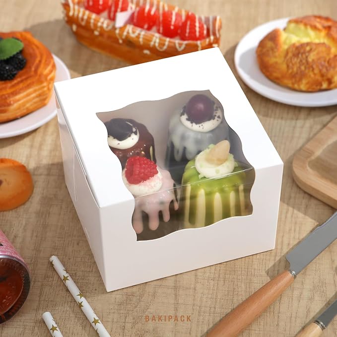 25 Roll Cake Boxes, White Bakery Boxes with Window, 5x5x3.5 inches Cookies Boxes Pumpkin Roll Container Donut Boxes Pastry Cake Packaging