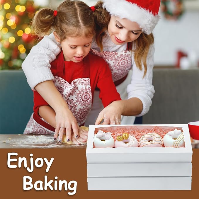 5pcs Cookie Boxes 12 x 5 x 1.5 Inch Bakery Boxes with window Chocolate Covered Strawberries Box for Christmas Valentine's Mother's Day- White