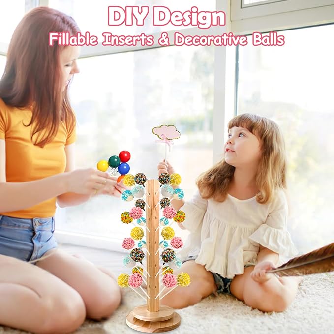 Wood Cake Pop Stand 36 Holes with Spinning Base,Cake Pop Holder Stand for Dessert Table,Lollipop Holder Candy Table Display, Dessert Stand for Wedding Birthday Baby Shower Parties Anniversaries (1 Pack)