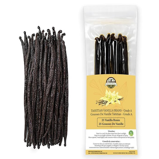 25 Plump Tahitian Vanilla Beans for Making Vanilla Extract, Vanilla Beans Grade A++, From Papua, Perfect Homemade Extract, baking and cooking (25 BEANS)