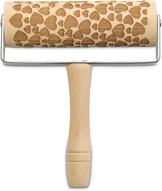Mrs. Anderson’s Baking Mini Embossing Rolling Pin, Hearts Design, Poplar Wood and Chrome-Plated Iron