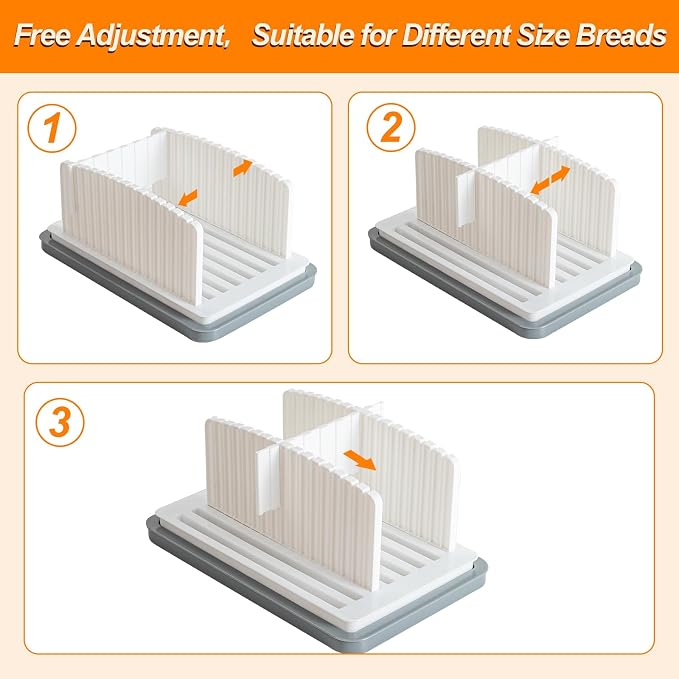 Heavily Upgraded Bread Slicer for Homemade Bread, Foldable plastic bread slicer, Adjustable width and guide rail, Suitable for homemade bread, sandwiches, bagels and cakes, Dishwasher Safe
