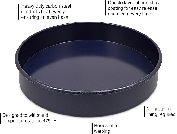 Zyliss E980195 Non-Stick Loose Base Round Sandwich Tin | 20cm/8in | Carbon Steel | Dark Blue | Cake Tin/Baking Tin/Bakeware/Cake Mould | Dishwasher Safe | 5 Year Guarantee