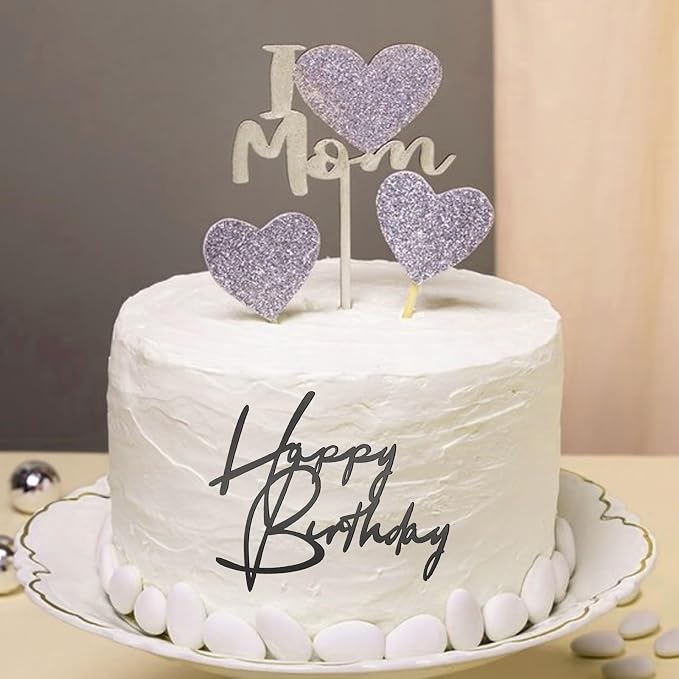 6 PCS Happy Birthday Side Cake Toppers Black Mirror Side Cake Toppers DIY Acrylic Glitter Cake Inserts Celebration Birthday Party Event Cupcake Decorations(Black)（Need to remove the protective film）