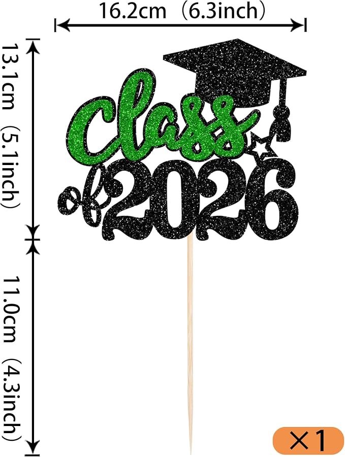 1 Pack 2026 Graduation Cake Topper Glitter Grad Cap Diploma Cake Decorations 2026 Senior Graduation Cake Pick for 2026 School Graduation Theme Party Cake Decoration Supplies Green Black