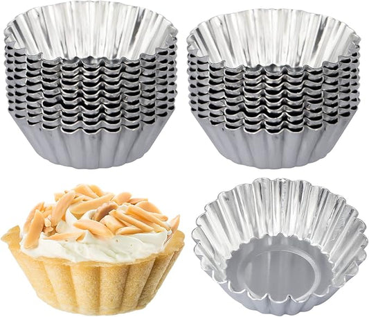 20 Pack Egg Tart Pans, 2.2 x 0.8in Mini Metal Cupcake Pans Pie Cookie Muffin Tins Reusable Baking Mold Cups