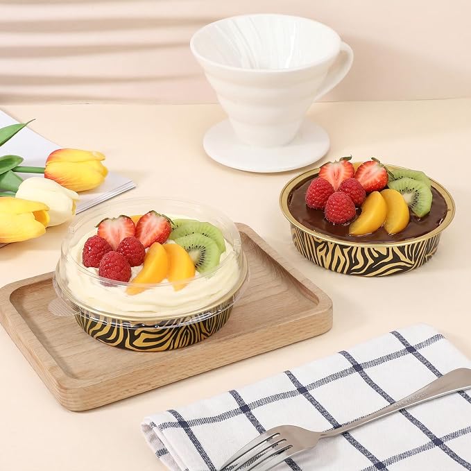 Beasea 7.3oz Cheesecake Pan with Lids, 20 Pack 4 Inch Round Aluminum Foil Disposable Tart Tins, Cupcake Container with Lids Mini Pie Tart Pans Baking Cups For Pizza Quiche - Tiger Stripes