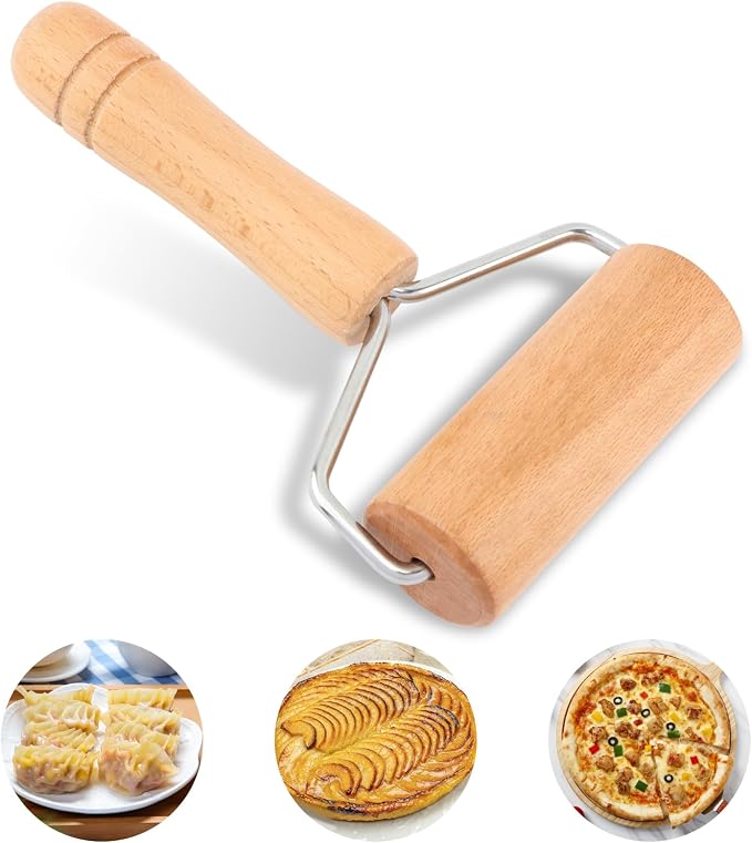 Wood Rolling Pin For Pastry Pizza Dough,Dumpling Pasta, Non Stick Dough Roller (Wood)