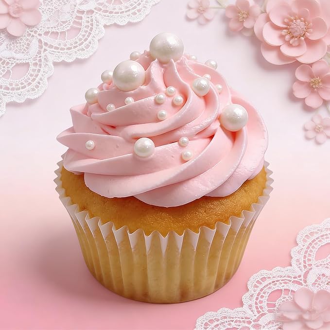 Sentovac Edible White Pearls Sprinkles 4 Size（2mm 4mm 7mm 1cm）Mix for Cake Decorating Candy Cupcake Cake Topper Cookie Baking Decorations Supplies