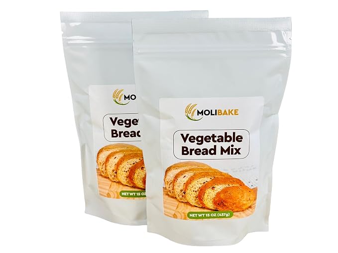 Molibake Vegetable Bread Mix – Pack of 2 – 15 oz – Savory Baking Mix with Carrots, Onion, Garlic & Paprika – All-Natural Artisan Mix for Bread Machine and Oven – Garden-Inspired Flavor – Easy-to-Use Homemade Baking Mix