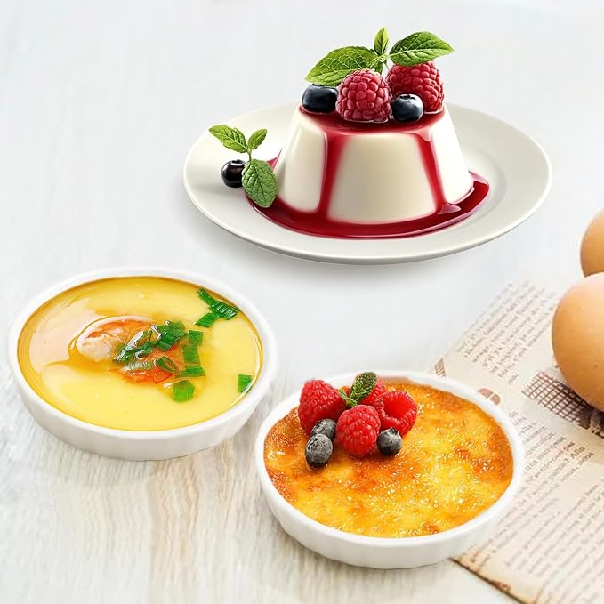 8 oz Creme Brulee Ramekins,6 Pack Porcelain Ramekins Oven Safe,Round Fluted Quiche Dishes,Mini Tart Pans for Baking Souffle,Mini Pies,Dipping Sauces,Tart
