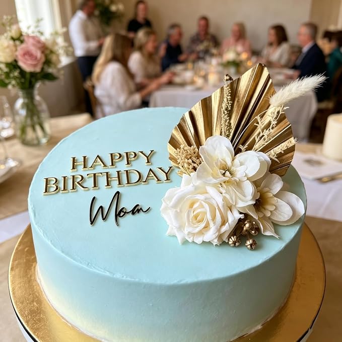 Gold Acrylic Happy Birthday Mom Cake Topper, Mother's Birthday Party Cake Decoration, Cake Charm Decor Supplies