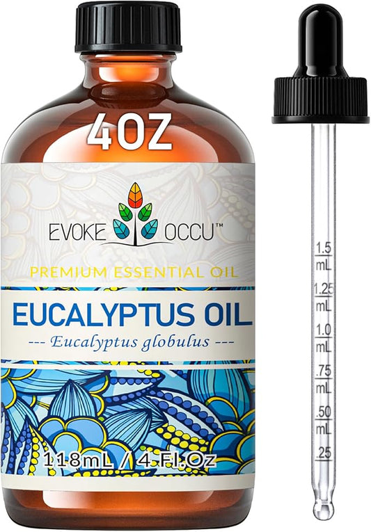 EVOKE OCCU Eucalyptus Essential Oil for Diffuser, Aromatherapy, Shower, Clear Breath, Add to Body Wash, Soap and Candle Making - 4 Fl Oz