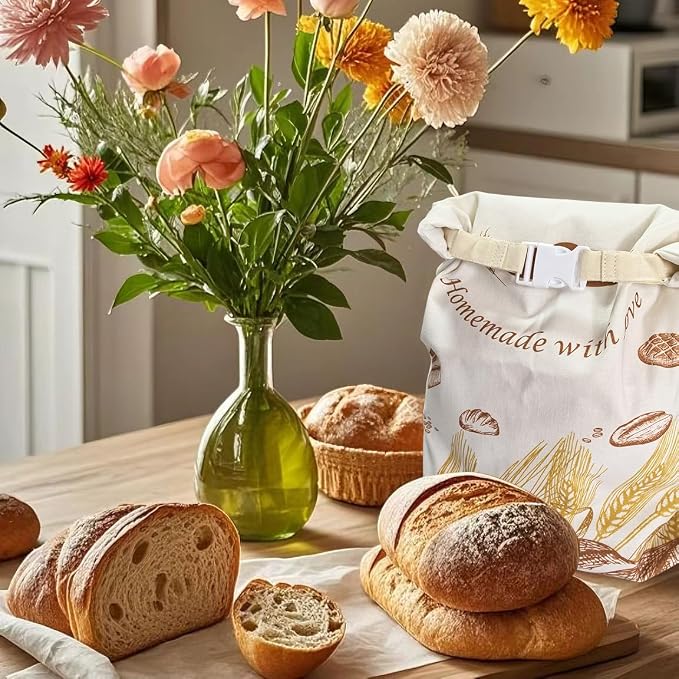 Eco-Friendly Linen Beeswax Bread Bags – Reusable, Sustainable Storage for Homemade Bread, Sourdough, Baked Goods, Fruits & Veggies (2-Pack, 12"x17", Zipper Clousure)