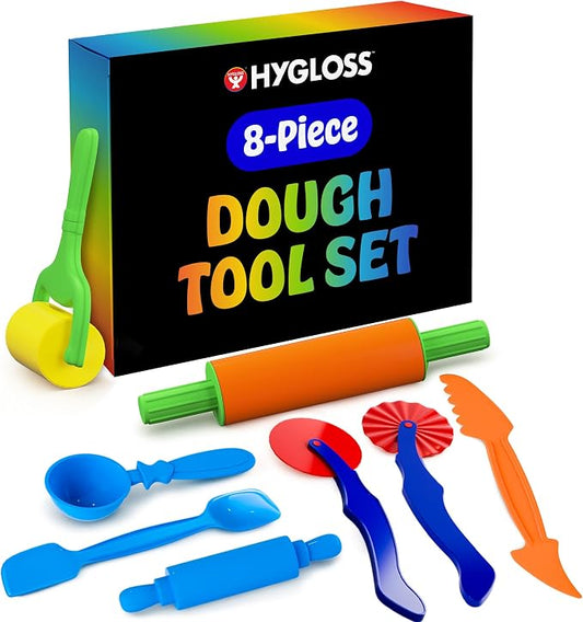 Hygloss Dough Cutters – 8 Pc Set of Dough Tools for Toddlers and Kids Age3+Includes Rollers and Rolling Pins–Preschool Toys & Accessories for Modeling Clay or Sand–Toddler Activities for Kids Ages 3-5