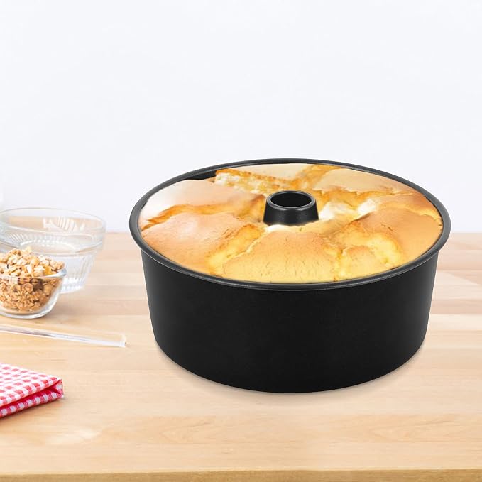 LIANYU Angel Food Cake Pan Set of 2, 10 x 4 Inch Black Nonstick Tube Pan for Baking Pound Cake, Deep Chiffon Mold with Stainless Steel Core, Easy to Release, Leak Resistant