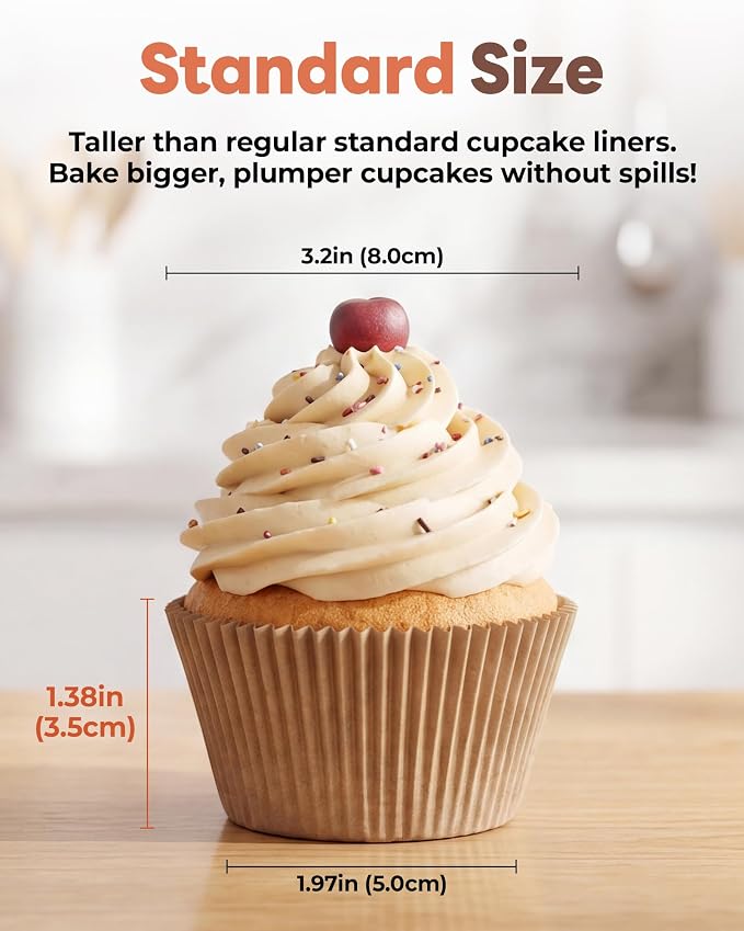 Bake Choice Non-stick 200pcs Standard Cupcake Liners for Baking, Natural, Food-grade Cupcake Wrapper, Greaseproof Parchment Muffin Liners