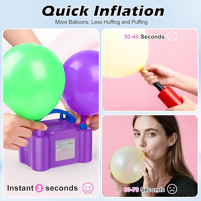 Electric Balloon Pump, Portable Electric Balloon Blower Machine Balloon Air Pump, Dual Nozzle 110V 600W Balloon Inflator for Party Decoration Christmas Birthday
