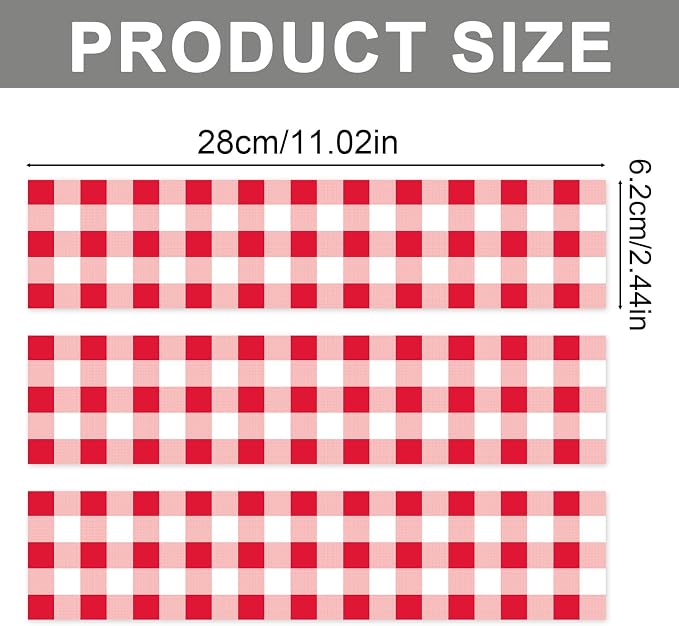 3pcs Red White Checkered Edible Cake Borders, 28x6.2cm/11x2.44in Strip Birthday Cakes Side Image Trim Decorations Pre-Cut Rice Paper Edible Cake Wrap Print for Parties Decor
