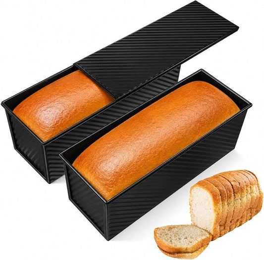 2 Pack Pullman Loaf Pan with Lid, 2.2Lb Non-stick Coating Bread Pan 12.4*4.52*4.3inch Easy to Demold Sandwich Loaf Pans Bread Baking Pans with Lid for Breads Shop Homemade Breads with Family