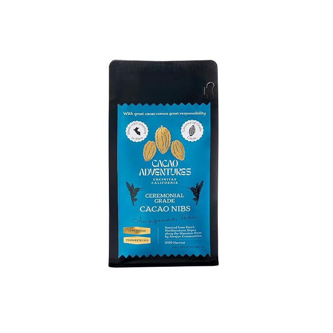 Cacao Adventures Raw Cacao Nibs, High-Amazon Basin Peru, 10 oz | Heavy Metals Safe