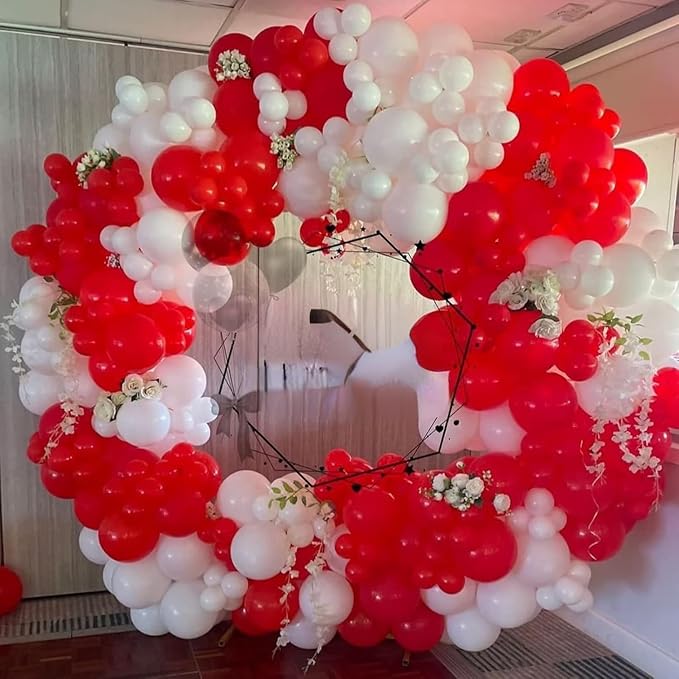 Red and White Balloon Arch Kit, Red and White Balloon Garland Kit, Red White Latex Balloons Different Sizes 18/12/10/5 inch for Bridal Shower Engagement Anniversary Bachelorette Party Decorations