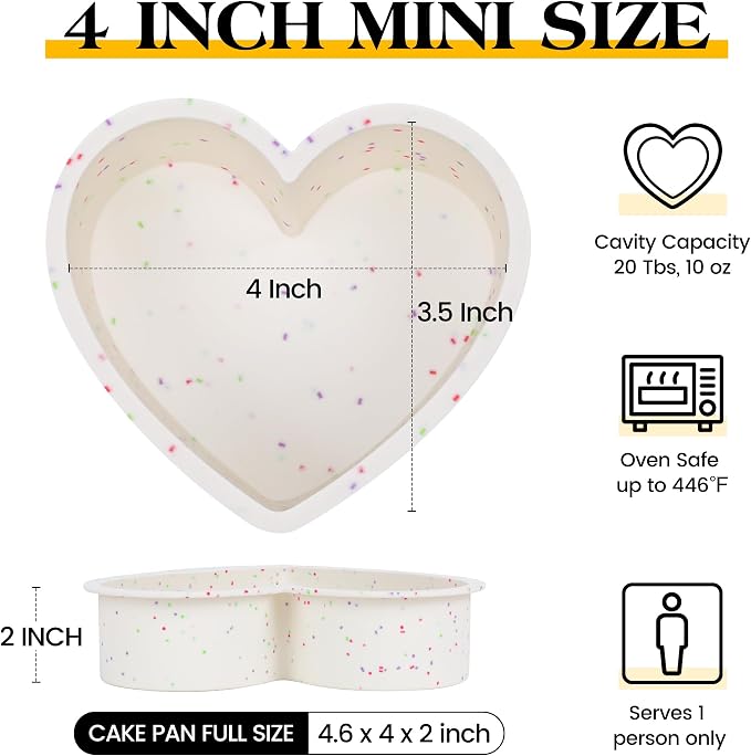 4 Inch Mini Heart Shaped Cake Pans Nonstick Silicone Heart Cake Molds for Baking Set of 2 (Cream)