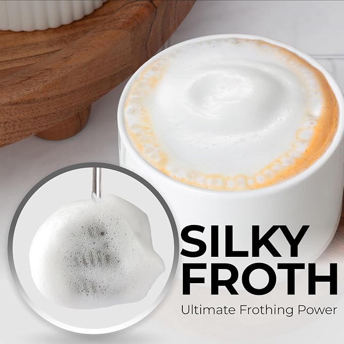 Zulay Kitchen Powerful Milk Frother Wand With Duracell Batteries - Ultra Fast Handheld Drink Mixer - Electric Whisk Foam Maker for Coffee, Lattes, Cappuccino & Matcha - Triple Whisk - Black