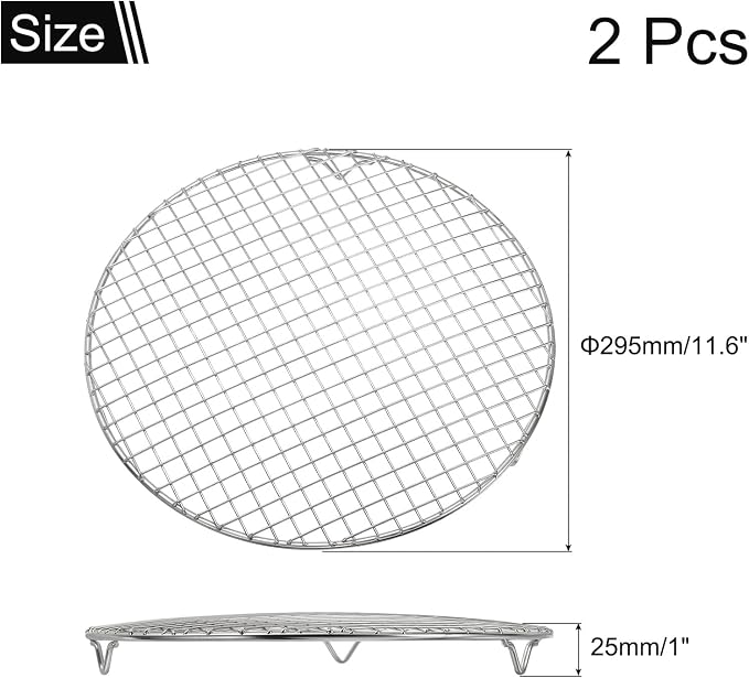 uxcell 2 Pcs Round Cooking Rack with Legs, Dia 11.6 Inch 304 Stainless Steel Barbecue Grill for Cooking Baking Barbecue Air Fryer Racks, Silver