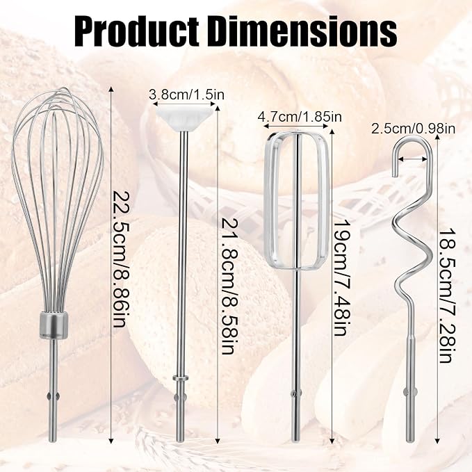 Hand Mixer Beaters Attachment Set, 2 Beaters 1 Egg Whisk 2 Dough Hooks and 1 Blending Rod Replacement Compatible with KHM3 KHM5 KHM7210 KHM7 KHM512 KHM9 KHM312 KHM926 KHM920 KHM53 & KHM720
