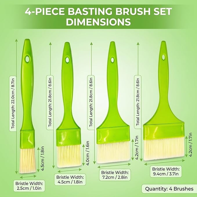 4 Piece Basting Brush Set, Bristle Basting Brushes, Kitchen Brushes for Basting, Pastry, Egg Wash, and Butter Cooking and Baking