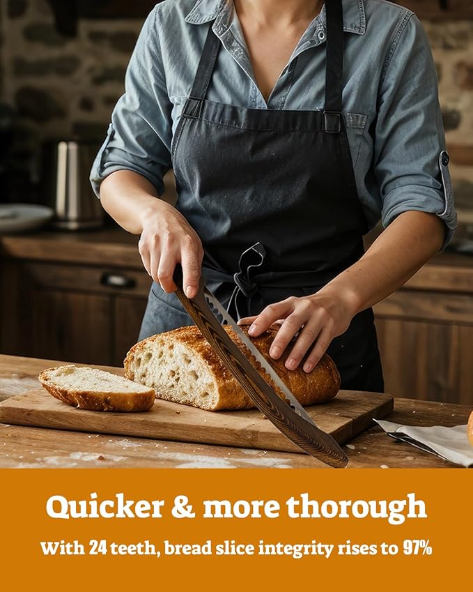 16.5” Bread slicer for Homemade Bread, Serrated Bread Knife for homemade bread with Bow Design, Premium Bread Knife, Bread Slicer, Bread Cutter for Bagels, Baguettes, Charcoal-Grilled