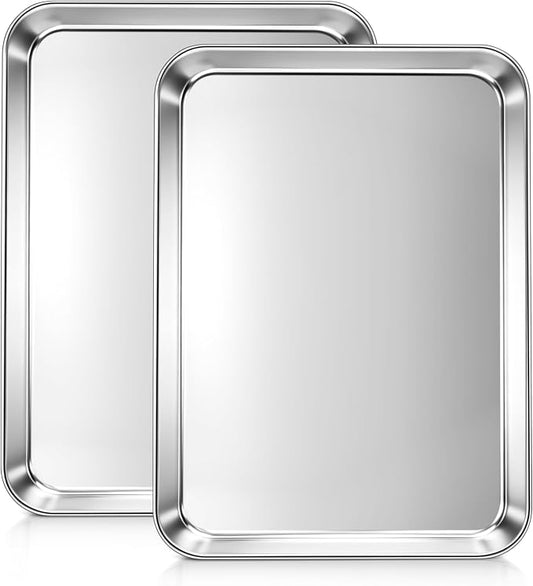 LIANYU 2 Pack Cookie Sheets for Baking, Stainless Steel Baking Tray Pan, 16x12 Inch Jelly Roll Pan for Oven, Healthy Metal Tray for Home Bakery Hotel Restaurant, Heavy Duty & Dishwasher Safe
