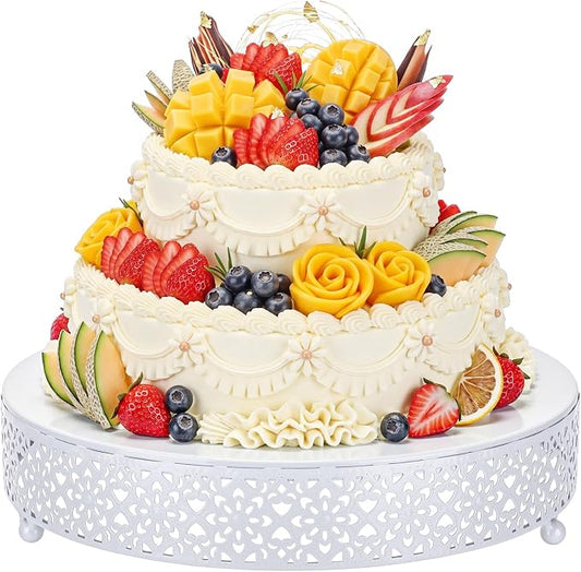 Wenqik White Cake Stand 12 Inch Round Metal Cupcake Dessert Wedding Cake Stand Cookies Display Holder Modern Design Fruit Serving Tray for Table Wedding Birthday Anniversary Party