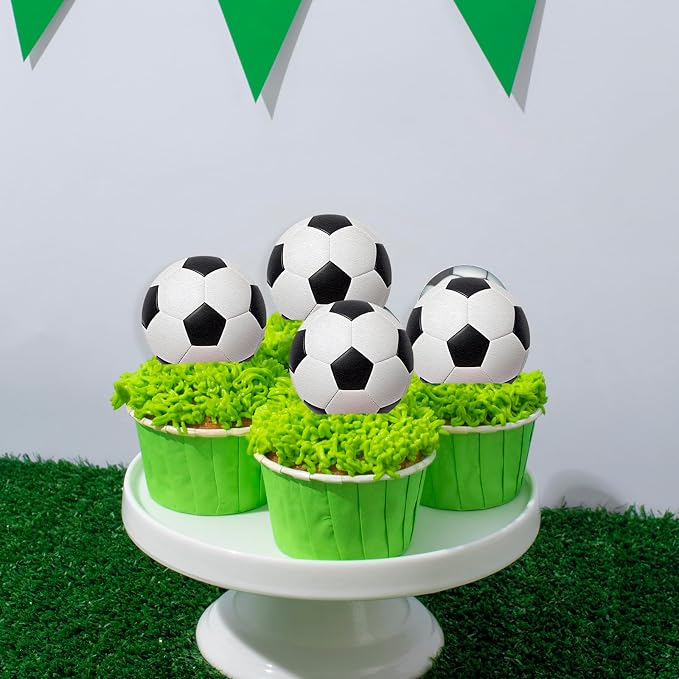 48PCS Edible Soccer Balls Cupcake Toppers Edible Soccer Football Cake Decorations for Sports Ball Game Theme Baby Shower Birthday Party Cake Decorations Supplies