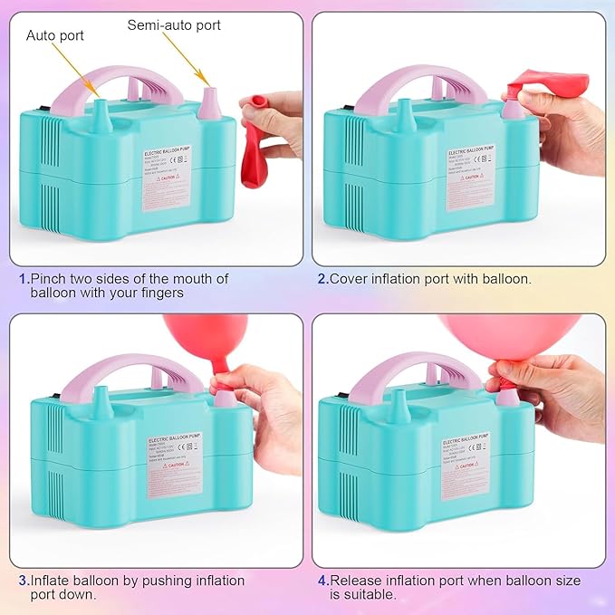 Electric Balloon Pump, Portable Electric Balloon Blower Machine Balloon Air Pump, Dual Nozzle 110V 600W Balloon Inflator for Party Decoration Christmas Birthday