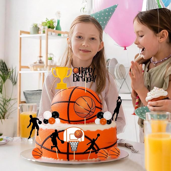 Hooqict 26Pcs Basketball Cake Decorations Set with Mini Balls, Players, Happy Birthday Basketball Cake Toppers & Cupcake Toppers for Kids Boys Men Sports Themed Basket Ball Birthday Party Decorations